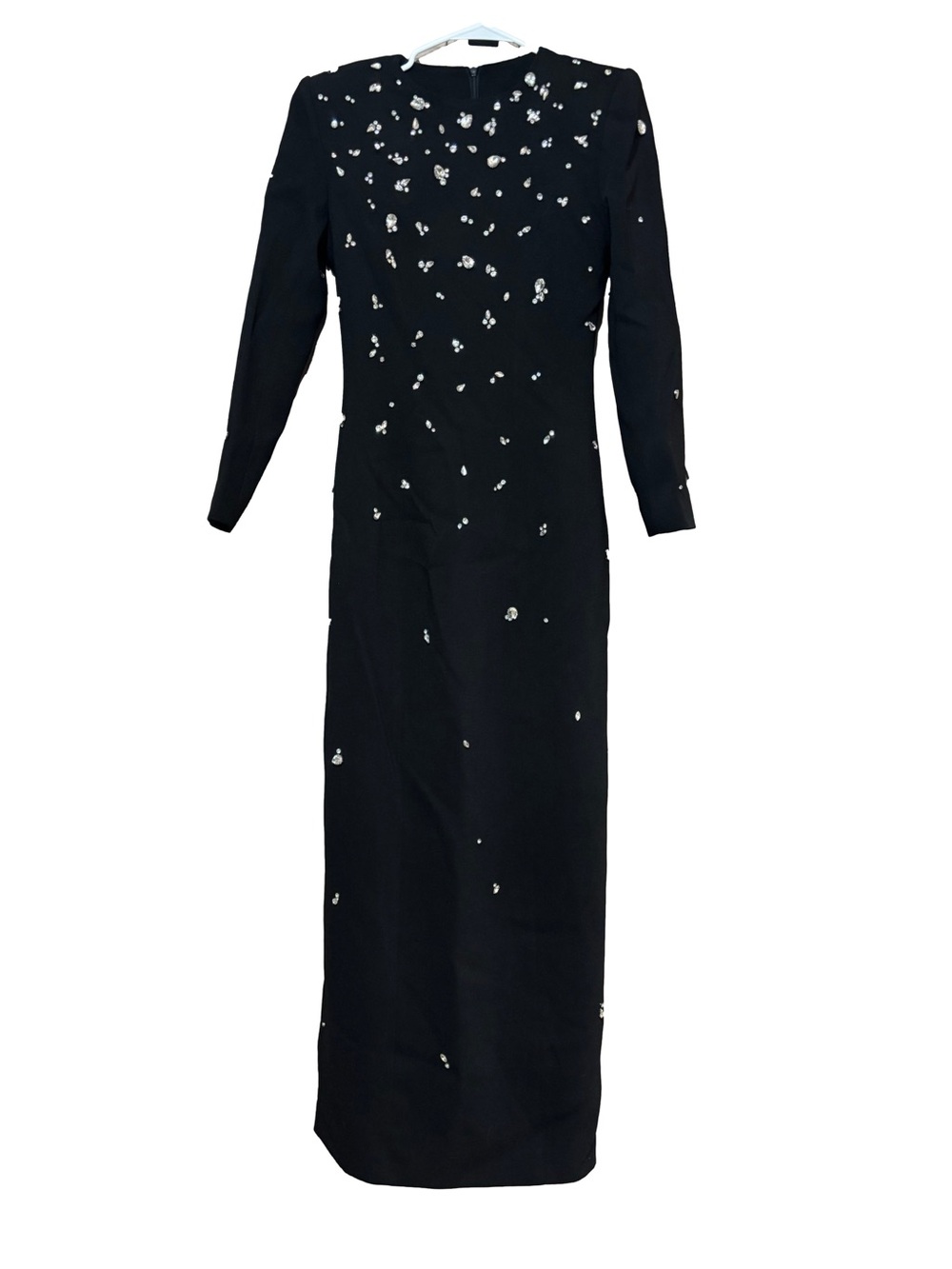 Black Long-Sleeve Beaded Evening Gown